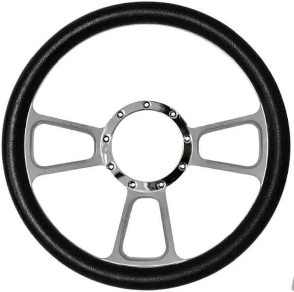 Mastodon T-Style Billet Steering Wheel 14x2", Black Leather